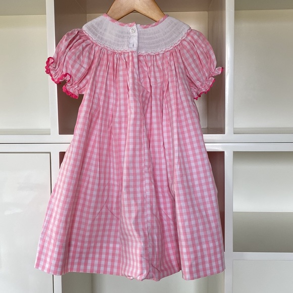 Like new. Girls Smocked A Lot Disney Princess Pink Gingham Bishop Dress. Sz 24M. - Picture 3 of 3